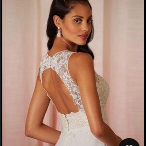 Azazie Ivory Lace Open Back Gown